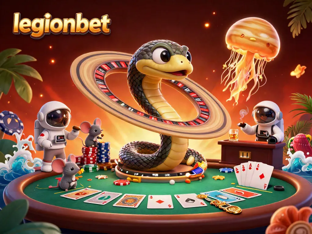 Experience thrilling gameplay at legionbet with a cosmic dealer and vibrant gambling elements.