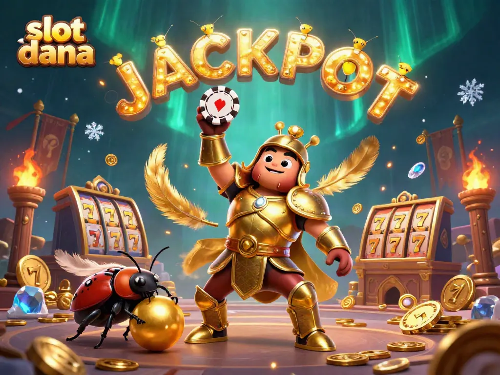 Experience thrilling gameplay with slot dana featuring a victorious beetle in golden armor amidst vibrant casino elements.