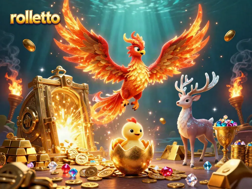 Engage with rolletto's vibrant casino world featuring a majestic phoenix, gold treasures, and captivating visuals.