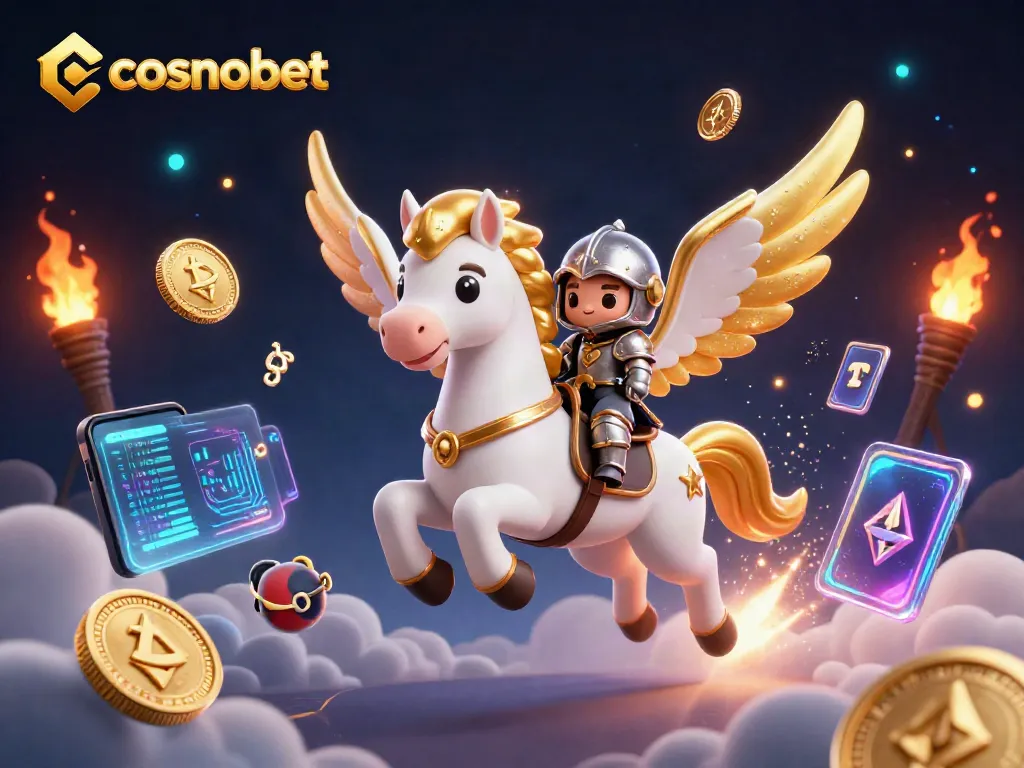 Join cosmobet's thrilling online world, featuring a celestial horse with a cute knight and crypto elements.