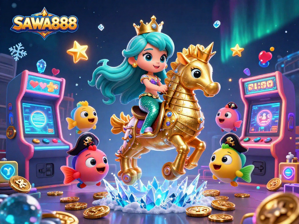 Experience the thrill of gaming with SAWA888's colorful casino-themed illustration.