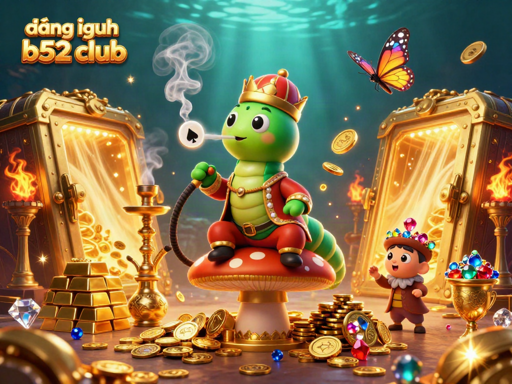 Engage in đăng nhập b52 club with this vibrant 3D illustration of casino treasures and characters.
