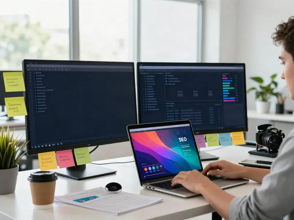 SEO specialist optimizing for instant indexing in a bright office setting
