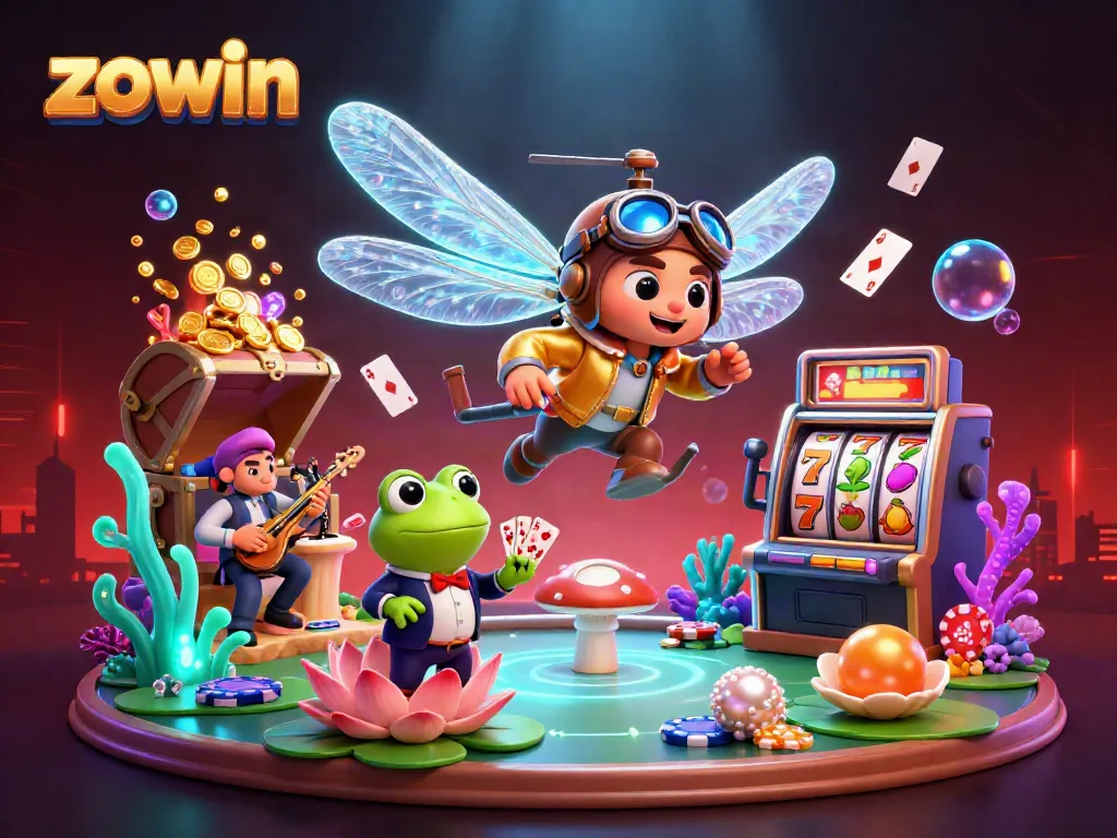 Experience the thrilling gameplay at Zowin with a vibrant scene of fantasy gaming elements.