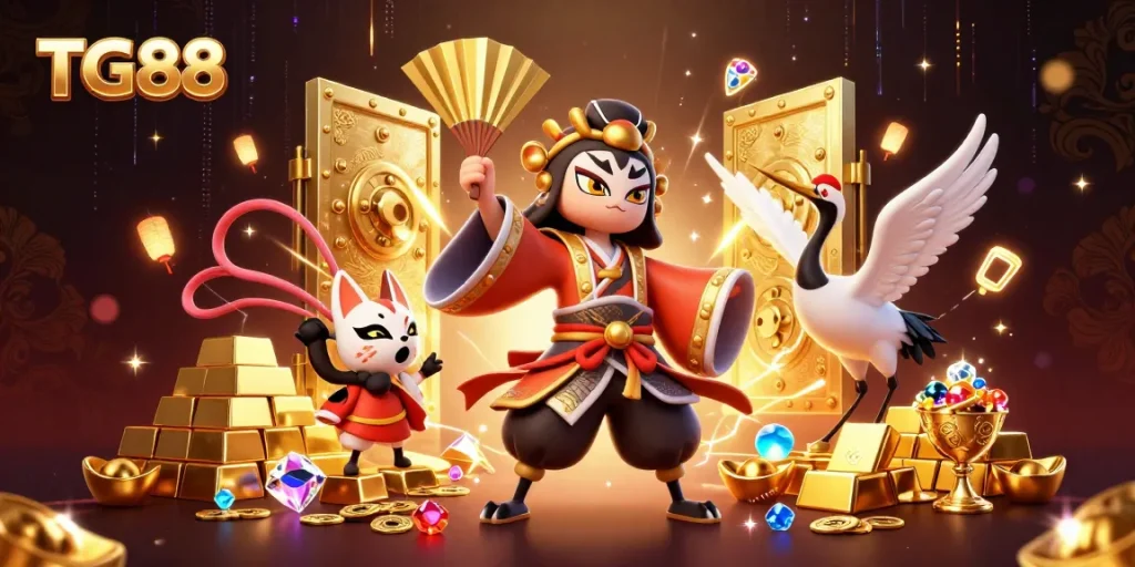 Experience thrilling gameplay at TG88 with vibrant characters and dazzling casino treasures.