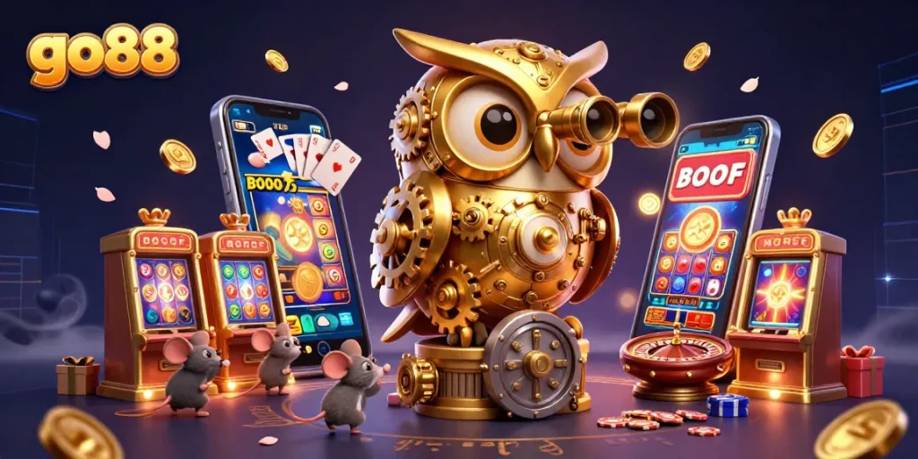Experience go88's vibrant casino scene with lively characters and dynamic game elements.